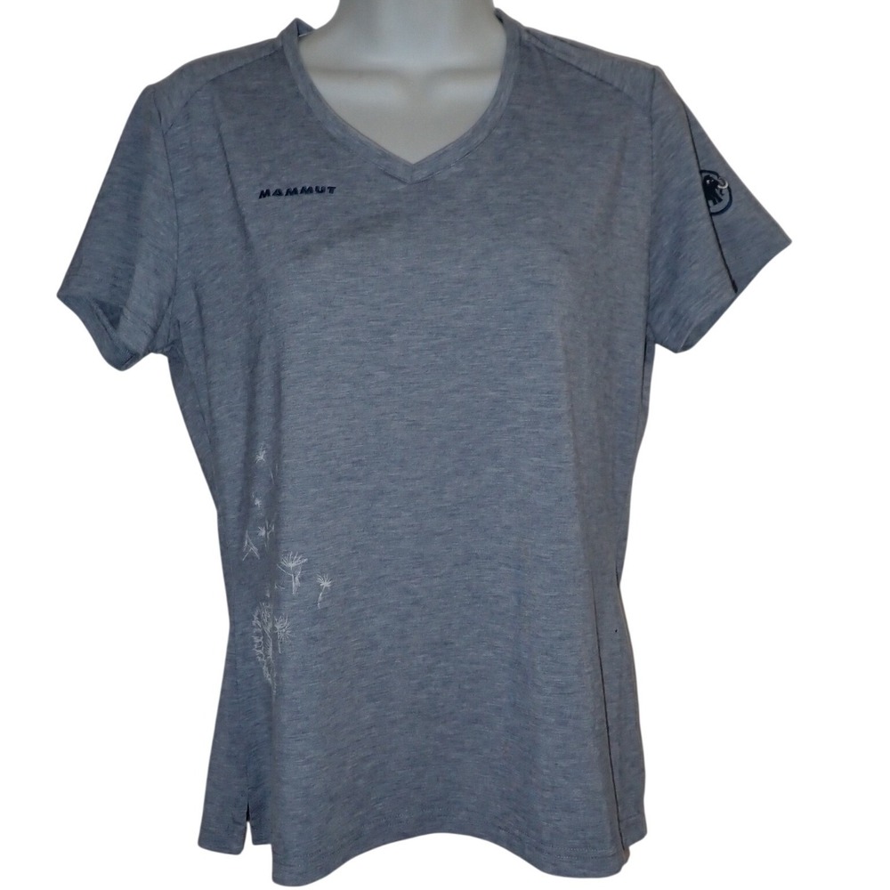 Mammut Women's Gray V-Neck T-Shirt Dandelion Print Outdoor Adventure Size‎ S